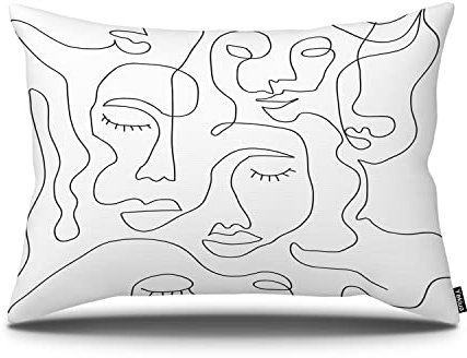 Yekiua Abstrakte Gesichter, minimalistischer einzeiliger Kunstdruck, Kissenbezug, einseitig bedruckt, 50,8 x 66 cm, Standardgröße