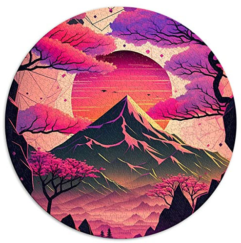 Puzzles 1000 Teile Japan Geometric Neon Art Kreative runde Puzzles für Erwachsene und Kinder Kartonpuzzles Lernspiele Heimdekoration Puzzle. (Größe 67,5 x 67,5 cm)
