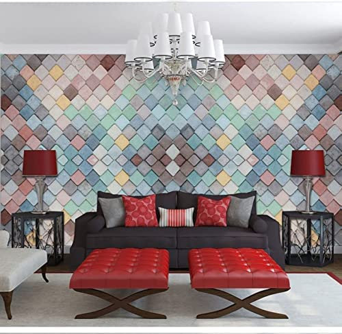 Fototapete - Wandkunst Tapete - Geometrisches Muster Der Bunten Raute - Abnehmbare, Selbstklebende Wandbilder, Kunst-Aufkleber, 3D-Wandaufkleber, 3D-Wandbild, Poster, 250 (Breite) x 175 (Höhe) cm