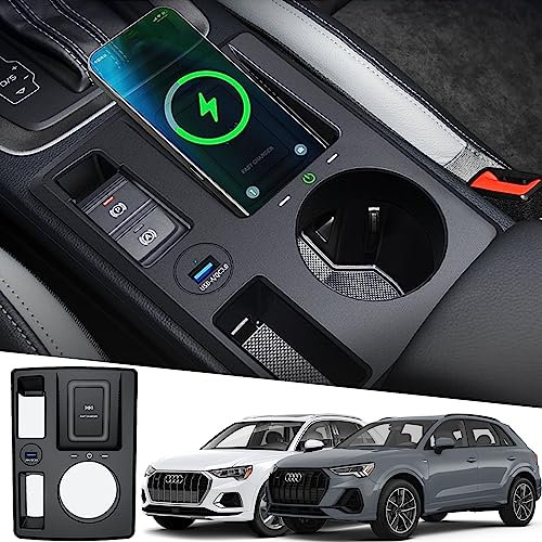 Kabelloses Auto Ladegerät für Audi Q3/Q3 Sportback/RS Q3 2023–2019 Schnellladendes Handy-Ladegerät für Neues Audi Q3 Mittelkonsolen-Zubehör für iPhone Galaxy, Geschenk für Audi Q3-Besitzer