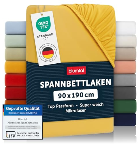 Blumtal® Spannbettlaken 90x190x30cm aus Microfaser - Oekotex zertifiziertes Bettlaken Spannbettlaken in Spicy Mustard - Gelb