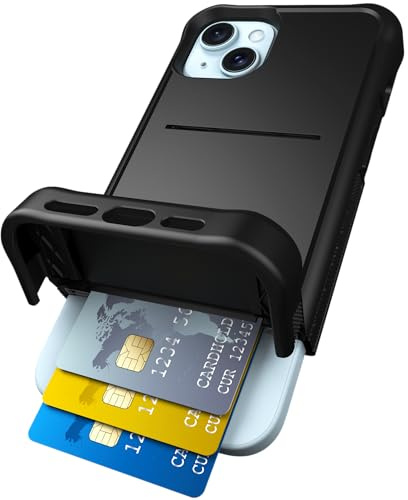 Scooch iPhone 15 Plus Case with Card Holder [Wingmate] iPhone 15 Plus Wallet Case with Hidden Card Slot and RFID Protection, Holds up to 5 Cards, Military Grade Drop Protection - Black
