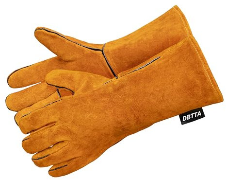 DBTTA Heat&Fire&Hot&Flame- Resistant Leather Kevlar Arc Welding Gloves, For Heavy-duty&Welder&BQQ&Oven&Stove&Grill&Mig&TIG Gardening&Animal handling&Pot Holder,Fireplace,Woodburner Gauntlets(Yellow)