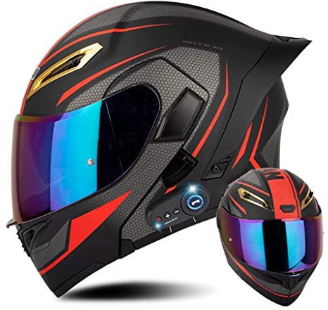 ZZenSmot Casco Integrale Sportivo da Motociclista, caschi da Motocross Bluetooth, Casco da Cross con Visiera Parasole e Occhiali, per Uomo Donna Unisex-Adulto, Approvazione DOT (HX)