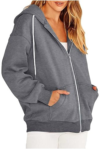 DHYUEN Sweatshirt Jacke Damen Ethnischer Stil Kapuzenpullover Damen Hoodie Briefdruck Pullover Damen Damen Pullover Leichte Damen Hoodie Doppeltasche Hoodies Für Damen Reißverschluss(3-Dark Gray,L)