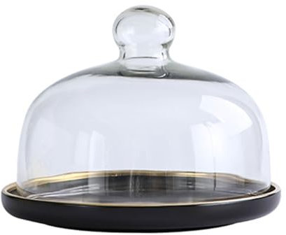 BURLOE Kuchenhaube Keramik Kuchenplatte Glas, Kuchenglocke Ständer Tortenständer Glashaube Lebensmittel Abdeckung Für Hochzeit Geburtstag Party,Schwarz,Large