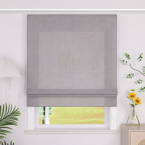 SCHOAL Raffrollo mit Klettband Einfarbige Vorhänge Wohnzimmer Gardine Blickdicht Raffgardine Fenster Rollo 1 Stück BxH 80x140cm Grau