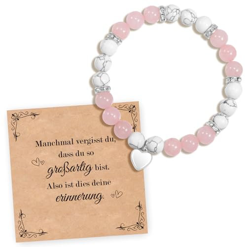 CheersLife Geschenke für Frauen Damen Perlenarmband Geschenk Beste Freundin Freundschaftsarmbänder Geburtstagsgeschenk für Frauen Freundin Mama Tochter Geschenke Weihnachten Thanksgiving (Rosa & Weiß)