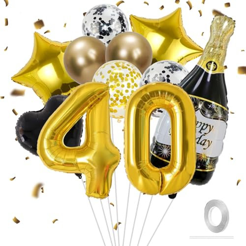 VIKY® Deko 40 Geburtstag Männer Frau,40 Geburtstag Deko Schwarz Gold,Geburtstagsdeko 40. Geburtstag Frauen Deko Ballons,40er Geburtstag Mann Deko Set mit Folienballon Zahl 40 und Konfetti Luftballon