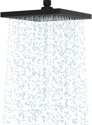 Hibbent Soffione Doccia a Pioggia, 8 Pollice (20x20cm), Docce Fisso Quadrato in Acciaio Inox, Soffione Doccia Grande Anticalcare ad Alta Pressione, Angolo Regolabile e Girevole,Nero