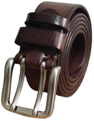 NALANY Herren Ledergürtel Doppeldorn Schließe Ca. 3.8cm Breit Und Ca. 4mm Stark, Männer Guertel Doppel ösen Echt Leder Vintage Look Gürtel Für Kleidung(105cm/41, Coffee)