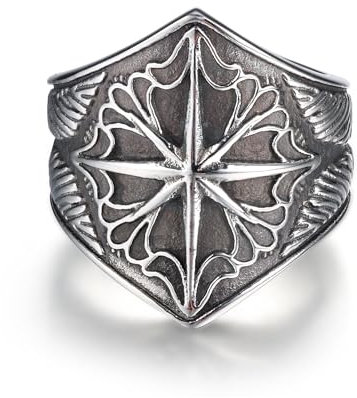 GTHIC Edelstahl-Wikinger-Oktett-Sternring für Männer und Frauen mit Federmuster, Vintage-Ring, silberfarben, Modeschmuck, Geburtstagsgeschenk, US-Größe 12
