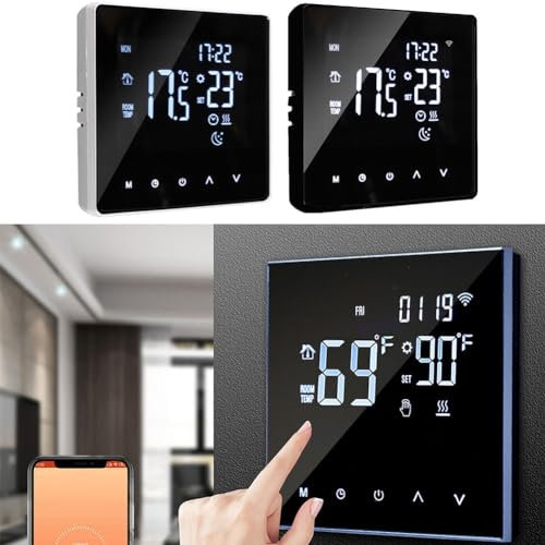 Digitales Smart-Thermostat, programmierbarer LCD-Touchscreen-Thermostat, WLAN-Thermostate mit Fernbedienung von Wisen Mobile App, Voice Assistants (schwarz)