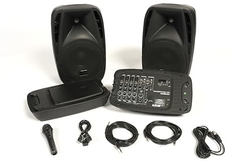 Woodbrass Stage Power 210 Kit Sonorisation Enceintes Puissantes Bluetooth 150W - 96db - Sono Mobile, Robuste, Compacte, Performante, 6 entrées, sans Fil, USB - DJ, Fête, Conférence, Fitness