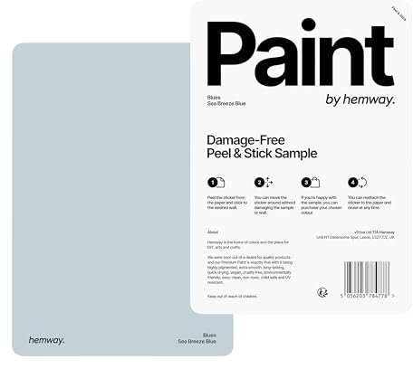 Hemway - Peel & Stick Sample for Our Premium Chalk Paint - Sea Breeze Blue | A5 Damage-Free, Accurate Colour Swatch | Easily Test Our Chalky Matt Shabby Chic Finishes for Interior Furniture & Walls