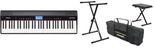 Piano digital Roland Go:Piano Go-61P — Conexión inalámbrica con smartphone, negro & Audibax Onyx Pack de Soporte Teclado/Piano + Banqueta + Funda Teclado 61 Teclas