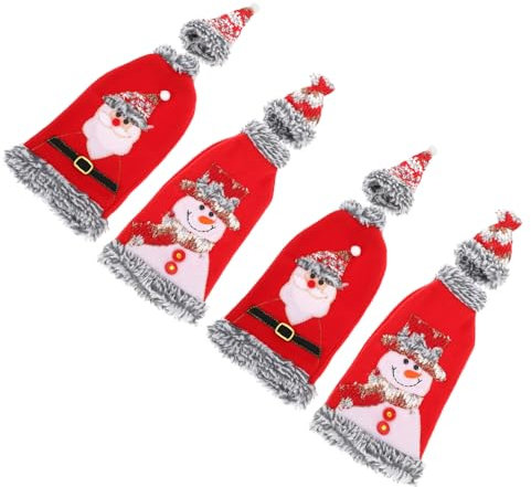 TOPBATHY Lot De 3 Décorations De Table Décoratives En Flanelle Grise Pour Bouteille De Vin De Noël Père Noël Bonhomme De Neige 4 Pièces X 3