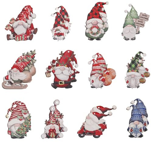 24 Pcs Christmas Tree Wooden Decorations, Hanging Gonks Ornament Cute Wood Ornaments for Xmas Home Party Decoration (Christmas Gnome)