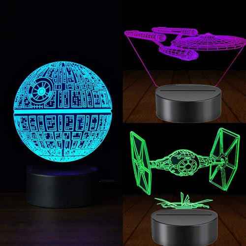3D Beleuchtung, LED Nachtlicht – Todesstern- und Raumschiff-Design, 7 Lichter mit wechselbarer Farbe, mit Fernbedienung und Touch-Steuerung, optisches Nachtlicht aus Acryl als Schlafzimmerdekoration