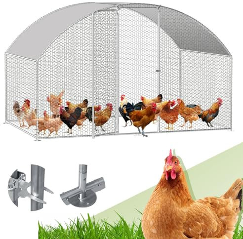 Randaco Hühnerstall Freilaufgehege 3x2x2m, Verzinkter Stahl Hühnerhaus Dome Roof mit Wasserdichtes PE-Farbtuch und Schloss, Freigehege für Hühner, Kleintiere Pflanzen, Schnell zu reinigen