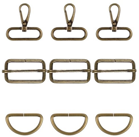Mabor 9 Stück Karabinerhaken mit Drehgelenk Taschenzubehör zum Nähen Groß Metall Schlüsselanhänger 50,5mm Schiebeschnalle 46,5mm D Ring für Handtaschen Gurtversteller (Bronze)