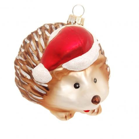 Krebs Glas Lauscha - Christbaumschmuck/Weihnachtsbaumanhänger aus Glas, Weihnachtsdeko, Christbaumkugeln - Motiv: Igel mit Weihnachtsmütze - Größe: 10 cm