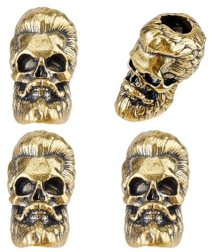 SUPERFINDINGS 4 Stück Perlen Mit Großem Loch Messer Lanyard Perlen 5.5mm Loch Paracord Perle Antike Goldene Totenkopf Perle Für DIY Bastelarbeiten Schlüsselanhänger Armbandherstellung