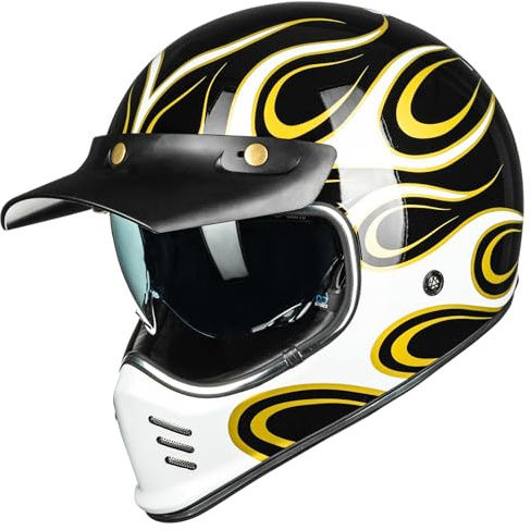 ILM Vintage Motorradhelm Männer Frauen Innenvisier Kompatibel für ATV Cruiser Scooter ECE22.06 Z502,Feuer Gold,L