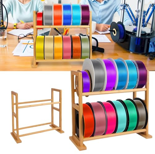 3D Drucker Filament Aufbewahrungs, 2 Etagen Filament Lagerregal Filament Aufbewahrung Rollenlagerung für Filamentspulen 3D Drucker Zubehör für Druckstudio Werkstatt Garage Büro 42x20x41cm