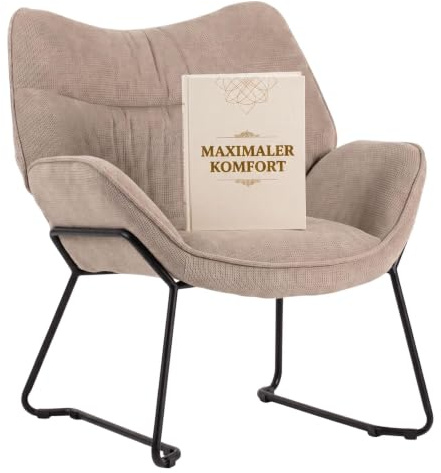 MR. DEKO® Loungesessel Aliano Beige I Bequemer Polstersessel aus Stoff I Moderner Wohnzimmer Sessel mit Armlehnen I Sessel HxBxT 76x73,5x67 cm