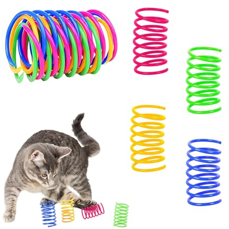 YSAOAKA 12 Pcs Cat Spiral Spring, Durable Creative Colourful Springs Toys, Plastic Coil Interactive Kitten Toy for Swatting, Biting, Hunting Cats