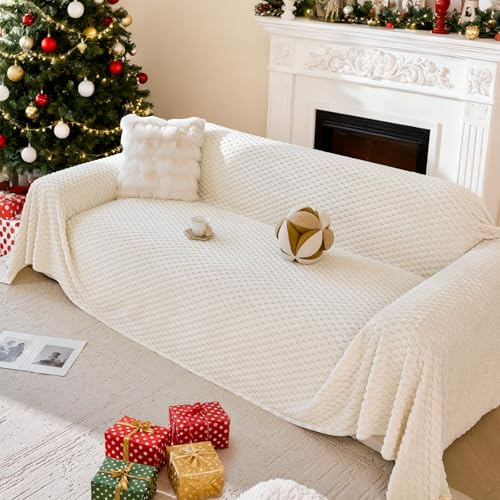 Royhom Flauschige Sofa Überzug, Sofa Überwurf Beige, Couch Überwurf XXL, Couch Überzug L Form, Sofabezug 2 Sitzer, Sofaüberwurf mit Rutschfester Unterlage(Flauschige Beige, 180x260 cm)