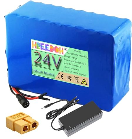 FREEDOH Pacco Batteria al Litio 24V 5Ah 7.5Ah 10Ah 12.5Ah 15Ah 17.5Ah 20Ah 22.5Ah Batteria Rimovibile per Motore 0-550W con caricabatteria,24v7.5ah