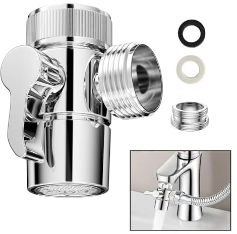 LifgWas 3 Wege Umschaltventil M22 X M24 Wasserhähn Duschschalter Diverter | 3 Wege Wasserhähn Umschaltventil Poliert T Adapter Dusche,304 Edelstahl Wasserhahn Umsteller,für Küchenspüle und Bad Waschbec