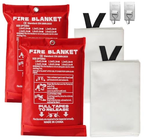 Mineup 2 Stück Löschdecke Küche Feuerlöschdecke, 100x100cm Glasfaser Brandschutzdecke, Fireshield Decke, Fireshield Löschdecke Original Wiederverwendbar für Fettbrände Fettbrand Küche Kamin Grill Auto