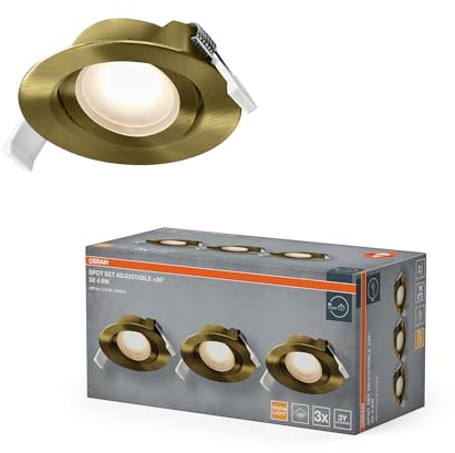 Osram Spot Set LED Einbaustrahler Verstellbar 120° Messing | Spot Set Recess Adjustable, Spot lights and ceiling spots, Grünes Messing, 90 mm dia, 25000 h, 3-Pack