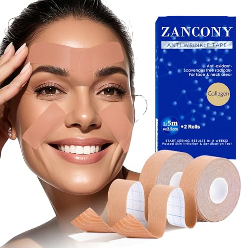 Kollagen Face Tape, Flexibles Gesichtstape zur Ganzheitlichen Anti Falten Pflaster, Sanfte Hautglättung & Übernachtungs Lifting für Stirn, Nasolabialfalten, Zygo,Hals und Kinn, 2 Rollen（2.5cm x 5m）