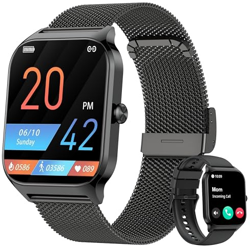 Smart Watch, 1.85 Smart Watches Women Men Make/Answer Call, Heart Rate/Blood Pressure/Sleep Monitor, 110+Sports Modes, Voice Control, Waterproof Fitness Watch Compatible for Android & iPhone