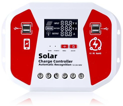 60A Laderegler Solar 12V/24V/48V, Mit LED-Display, 4 USB-Anschlüssen, Solarpanel-Regler Intelligente PWM, Vollständiges 3-Stufen-Lademanagement Für AGM/Lifepo4/NCM Im Wohnmobil Solar System