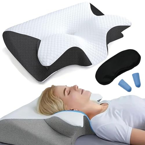 ZHAOZHI Kissen Memory Schaumkissen Ergonomisch – Orthopädisches Nackenkissen für Seitenschläfer, Rückenschläfer & Bauchschläfer – Therapeutische Nackenstütze & Schmerzlinderung (Schwarz)