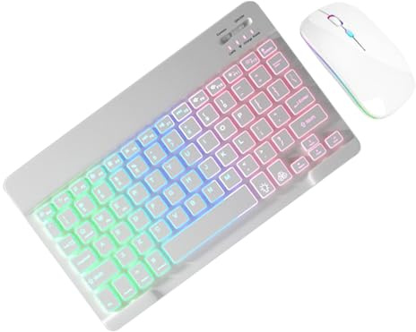 Tastiera e mouse wireless retroilluminati – Tastiera wireless con tasti illuminati, tastiera retroilluminata a 7 colori e kit mouse | Tastiere del computer accessori elettronici | per tablet, laptop