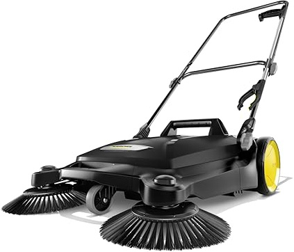 Kärcher Walk Behind Outdoor Push Sweeper S 4 Twin Go!Further for Workshops, Sidewalks, Driveways or Garages with Debris Grabber 5.25 Gallon Capacity, 26.8 Sweeping Width