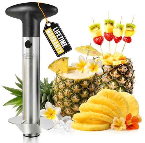 Pineapple Cutter Slicer and Corer, Upgraded Stainless Steel Pineapple Cutter & Pineapple Corer with Reinforced Sharp Blade, Multifunctional Fruit Peeler and Slicer Tool for Home & Kitchen(Black)