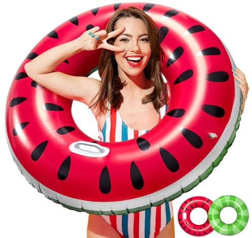 Anello da Nuoto per Adulti, dellyy Galleggiante Gonfiabile Piscina Anguria con Manici 102 cm, Ciambella Salvagente Gonfiabile, Anello Galleggiante Piscina, per Feste Estive in Piscina e in Spiaggia