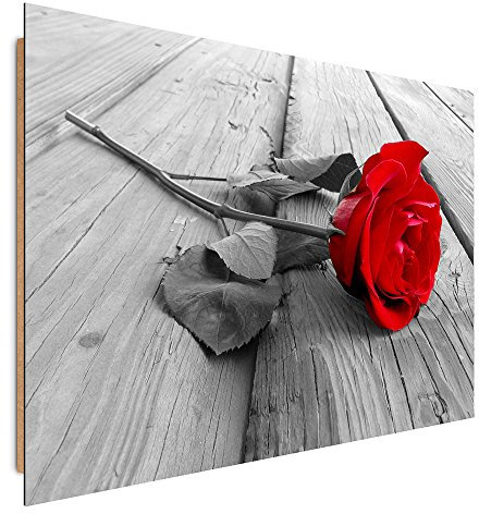 Feeby Image Panneau Déco Fleur Rose Bois 50x40 cm 1 pièce Tableaux Tableau Mural Image Moderne Photo Décoration Murale Artistique Photographie Design Chambre Salon Cuisine One Colour Blanc Rouge