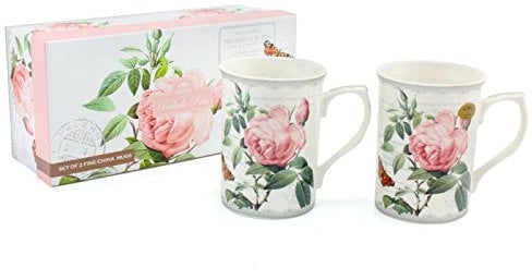 Leonardo Collection - Redoute Rose - Boxed Set 2 Fine China Mugs