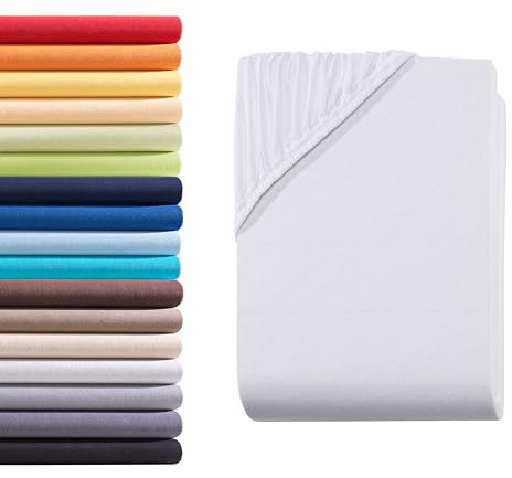 Hometex Premium Textiles Spannbettlaken Spannbetttuch 180-200 x 200 cm, Bettlaken Jersey aus 100% Baumwolle, Matratzen bis 23-25 cm, Oeko-TEX Made IN Green, Weiß