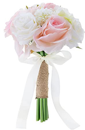 Fouriding Brautstrauß Braut Brautjungfer Brautjungfern Blumensträusse Hochzeit Strauß Künstliche Blumenstrauß künstlicher Rosenstrauß Bouquet Deko (Rosa Weiß)