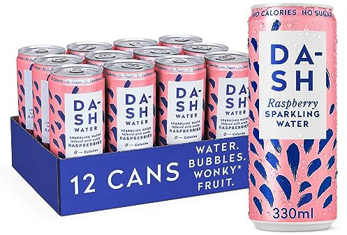 Dash Water Raspberry - 12 x Raspberry Flavoured Sparkling Spring Water - NO Sugar, NO Sweetener, NO Calories - Infused with Wonky Fruit (12 x 330ml cans)