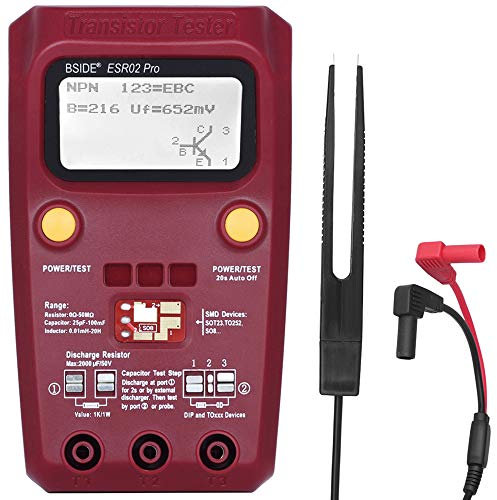 BSIDE ESR02 Pro Transistor-Prüfgerät, SMD-Komponenten-Tester, Mega328, NPN/PNP, Diode, Widerstand, Induktor, Kapazität, ESR, Messgerät mit Pinzette